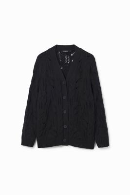 Oversized opengewerkt vest - BLACK - L