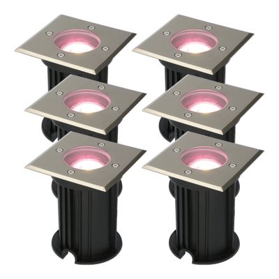 HOFTRONIC™ 6x Ramsay Smart LED Grondspot - Vierkant - RGBWW - 5 Watt - IP67 straal waterdicht - Grondspots voor buiten - Roestvrij staal - 3 jaar garantie