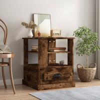 Bijzettafel 50x50x60 cm bewerkt hout gerookt eikenkleurig