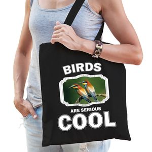 Katoenen tasje birds are serious cool zwart - vogels/ bijeneter vogel cadeau tas