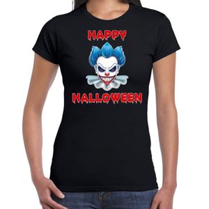 Happy Halloween blauwe horror clown verkleed t-shirt zwart voor dames