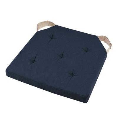 Stof Textile stoelkussen DUO - donkerblauw - 38 x 38 x 4 cm - klittenband sluiting