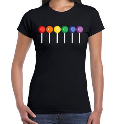 Gay Pride T-shirt voor dames - pride - zwart - lollies - LHBTI