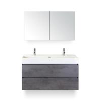 Maxx XL Badmeubelset 120 cm - Beton Antraciet - Wastafel Kube Enkel 2 kraangaten - met Spiegelkast