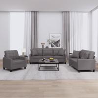 3-delige Loungeset met kussens kunstleer grijs