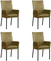 Set van 4 Olijfgroene leren moderne eetkamerstoelen Royal - poot vierkant zwart - Kenia Leer Olive (olijfgroen leer)