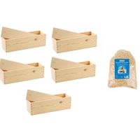 5x Houten wijnkist/verpakking met schuifdeksel/150 gram houtwol