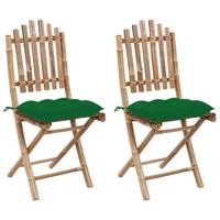 Tuinstoelen 2 st inklapbaar met kussens bamboe