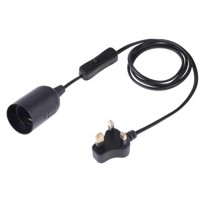 E27 Wire Cap schakelaar lamp houder kroonluchter stopcontact met 1 2 m verlengkabel kleine UK plug (zwart)