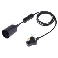 E27 Wire Cap schakelaar lamp houder kroonluchter stopcontact met 1 2 m verlengkabel kleine UK plug (zwart)