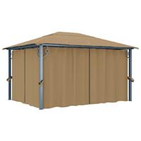 Prieel met gordijn 400x300 cm aluminium taupe