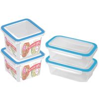 4x Voedsel plastic bewaarbakjes 0,75 en 2 liter transparant/blauw - Vershoudbakjes