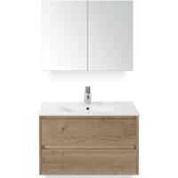 Dante Badmeubelset 80 cm - Natuur Eiken - Keramische Wastafel Wit Enjoy met Spiegelkast