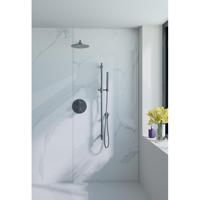 Fortifura Calvi Inbouw Regendoucheset - rond - thermostatisch - wandarm - glijstang - 25cm hoofddouche - staaf handdouche - gladde doucheslang - Geborsteld Gunmetal PVD SW720563/SW720556/SW1159495/SW721165/SW767491/SW11