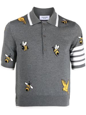 Thom Browne polo en maille intarsia à détail 4 bandes signature - Gris
