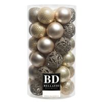 37x stuks kunststof kerstballen parel champagne 6 cm inclusief kerstbalhaakjes