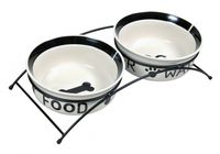 TRIXIE VOERBAK / DRINKBAK SET EAT ON YOUR FEET WIT / ZWART 2X1,6 LTR 20 CM