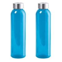 Waterfles/drinkfles AQUAMAN - 2x - glas - Blauw - met RVS dop - 500 ml - Sportfles - Bidon