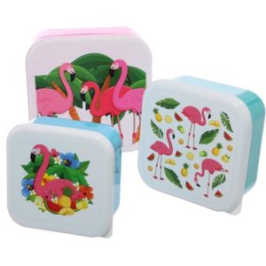 3x Voedsel opbergers bakjes tropische flamingo