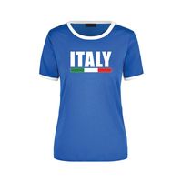 Italy supporter ringer t-shirt blauw met wite randjes voor dames - Italie supporter kleding XL  -