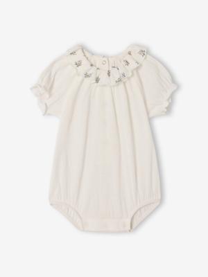 Body baby met korte pofmouwen ecru