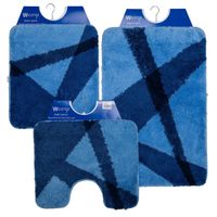 Wicotex-Badmatset-Badmat-Toiletmat-Bidetmat blauw gestreept