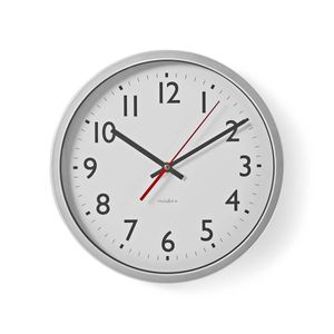 Nedis Wandklok | Diameter: 300 mm | Kunststof | Wit / Zilver | 1 stuks - CLWA110WT CLWA110WT