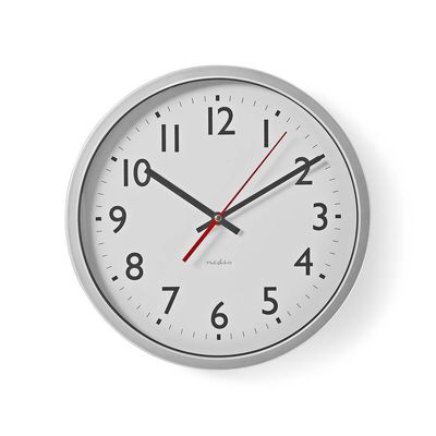 Nedis Wandklok | Diameter: 300 mm | Kunststof | Wit / Zilver | 1 stuks - CLWA110WT CLWA110WT