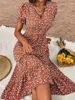 Women's Fashion Summer Pleated Holiday Sexy Big Swing Floral Dress - thumbnail