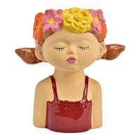 Wurm Bloempot vrouw - rood - keramiek - 15 x 16 x 9 cm - bloemenmeisje