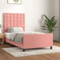 Bedframe met hoofdeinde fluweel roze 90x190 cm