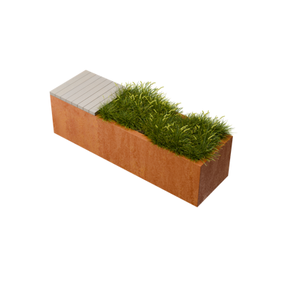 Florisa Rechthoekige cortenstaal plantenbak met Padouk zitbank L150 x B40 x H42 cm - Geroba