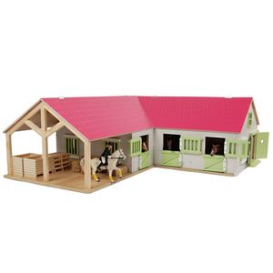 Kids Globe Globe Globe Paardenhoekstal met 3 Boxen en Berging Roze 1:24