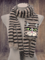 3D Wool Cat Pattern Plush Patchwork Long Scarf Casual Vintage Outdoor Accessories - thumbnail