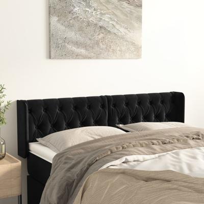 Hoofdbord met randen 147x16x78/88 cm fluweel zwart