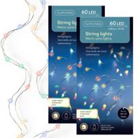 Lumineo draadverlichting - 2x - 60 led lampjes - gekleurd - 295 cm - lichtsnoer