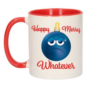 Happy Merry whatever kerstcadeau kerstmok rood smiley kerstbal 300 ml