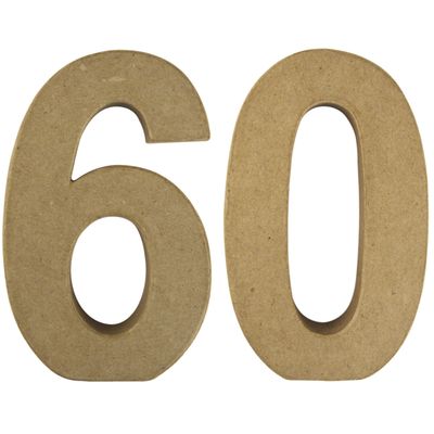 Leeftijd 60 jaar Papier mache - 3D hobby knutsel cijfers setje - van 15 x 9 x 3 cm
