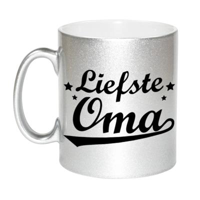 Liefste oma cadeau koffiemok - drink beker - zilver - 300 ml - verjaardag - moederdag Liefste oma cadeau koffiemok - drink beker - zilver - 300 ml - verjaardag - moederdag