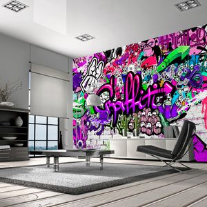 Fotobehang - Chaos in paarse Graffiti, premium print vliesbehang