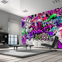 Fotobehang - Chaos in paarse Graffiti, premium print vliesbehang - thumbnail