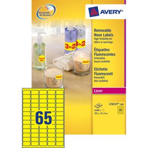 Avery afneembare neon etiketten ft 38,1 x 21,2 mm (b x h), doos van 100 blad, 6500 stuks, neongeel