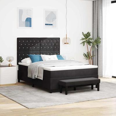 Boxspringbed met Matras & Bank Zwart 160x200 cm Fluweel