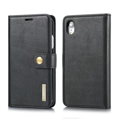 DG. MING Crazy Horse textuur Flip afneembare magnetische lederen hoes for iPhone XR, met houder & Card Slots & portefeuille (zwart)