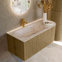 Badmeubel Mondiaz Kurve-Dlux | 105 cm | Meubelkleur Dusk | Wastafelkleur Nata | Solid surface | Wasbak linker zijde spoelbak | 1 kraangat