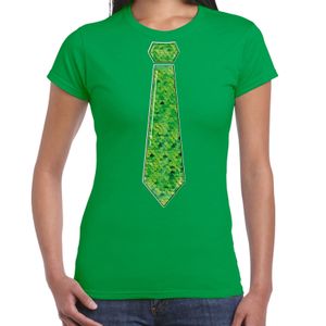 Verkleed t-shirt voor dames - stropdas groen - pailletten - groen - carnaval - foute party