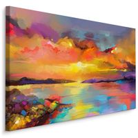 Schilderij - Abstracte Zonsondergang, Multikleur, Premium Print - thumbnail
