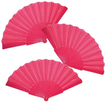 Handwaaier/Spaanse waaier - 4x stuks - roze - polyester - Verkoeling in de zomer - 41 x 22 cm