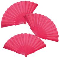 Handwaaier/Spaanse waaier - 4x stuks - roze - polyester - Verkoeling in de zomer - 41 x 22 cm