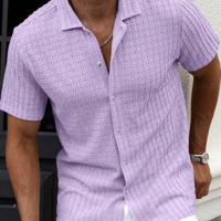Bon&Bon Men's Brown Short Sleeve Casual Shirt | Lapel Collar Top Purple / M
